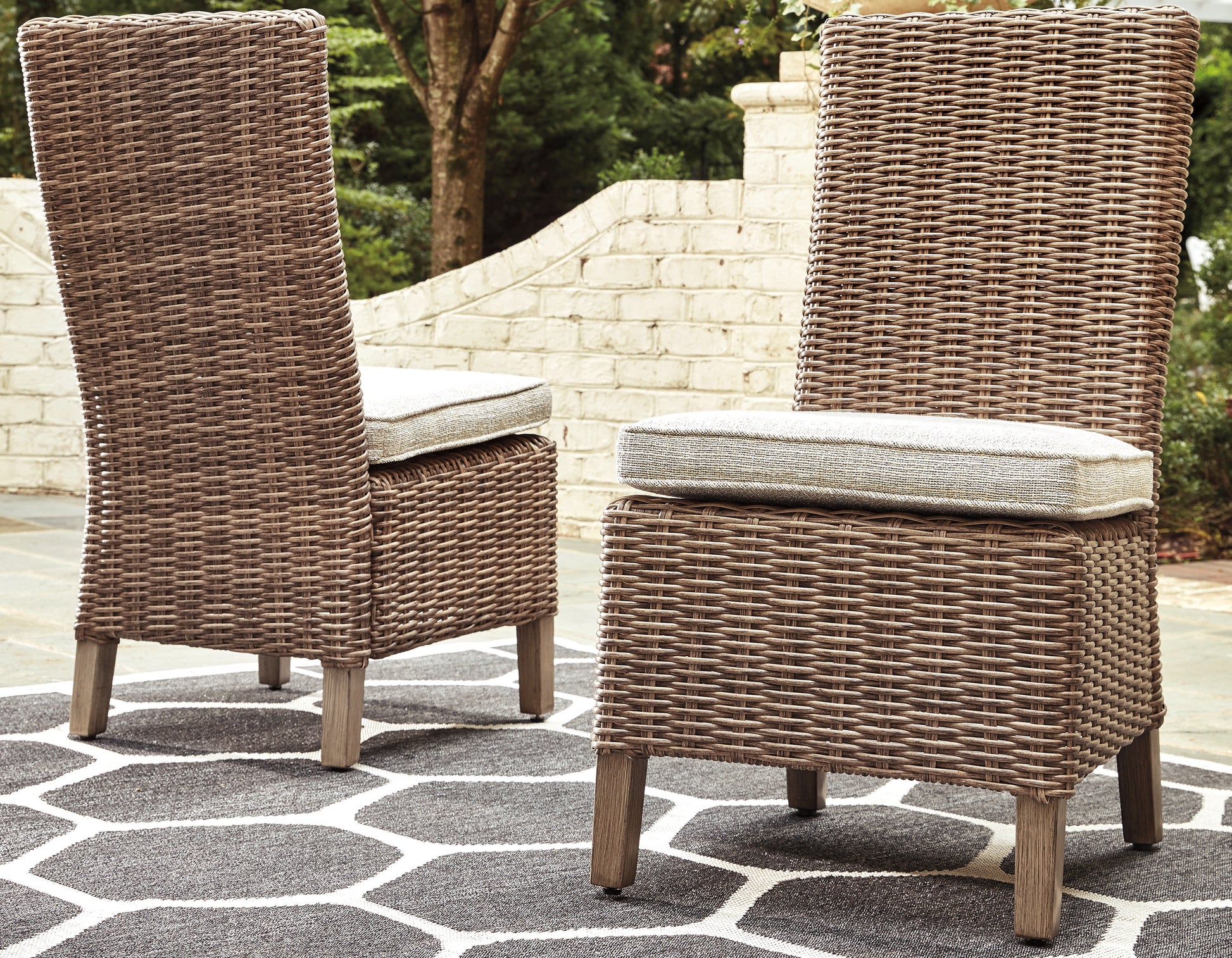 Orange Furniture Outlet - Ashley Furniture - Beachcroft Outdoor - Side Chair with Cushion (Set of 2) / Beige - P791-601