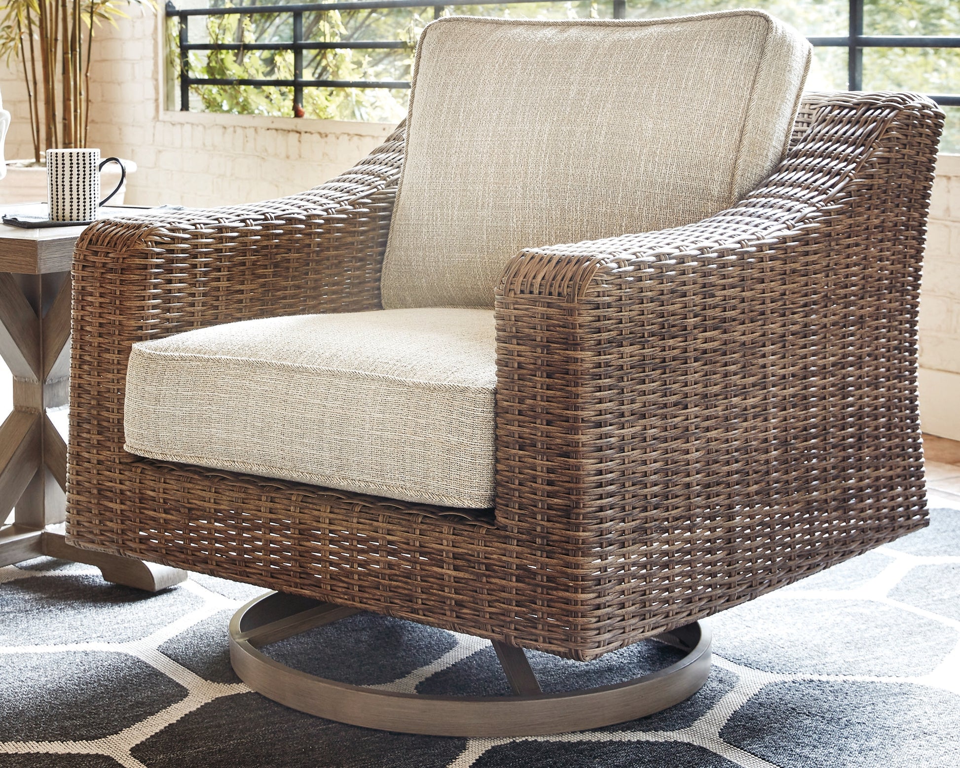 Orange Furniture Outlet - Ashley Furniture - Beachcroft Outdoor - Swivel Lounge Chair (1/CN) / Beige - P791-821