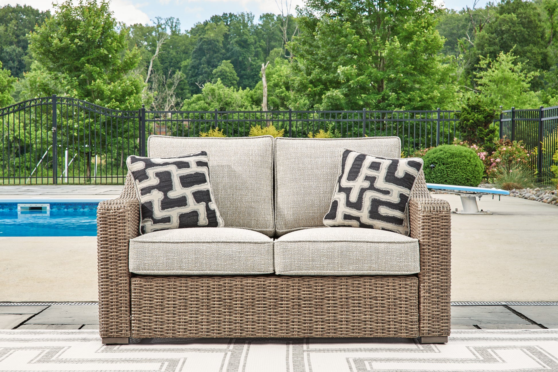 Orange Furniture Outlet - Ashley Furniture - Beachcroft Outdoor - Loveseat w/Cushion / Beige - P791-835