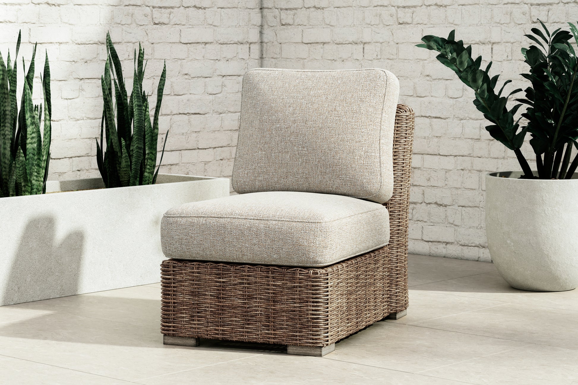 Orange Furniture Outlet - Ashley Furniture - Beachcroft Outdoor - Armless Chair w/Cushion / Beige - P791-846
