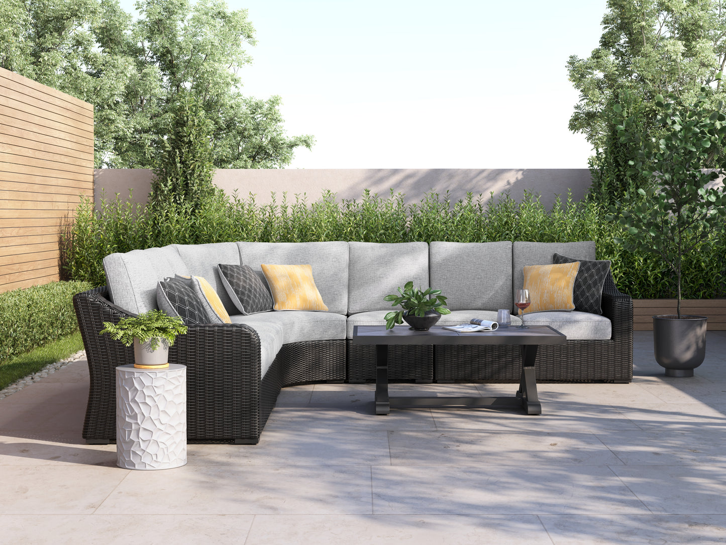 Orange Furniture Outlet - Ashley Furniture - Beachcroft Outdoor - 5-Piece Outdoor Sectional / Black/Light Gray - P792P6