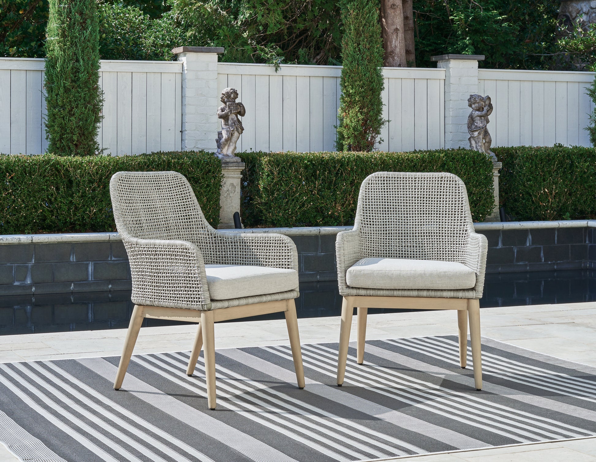 Orange Furniture Outlet - Ashley Furniture - Seton Creek Outdoor - Arm Chair With Cushion (Set of 2) / Gray - P798-601A