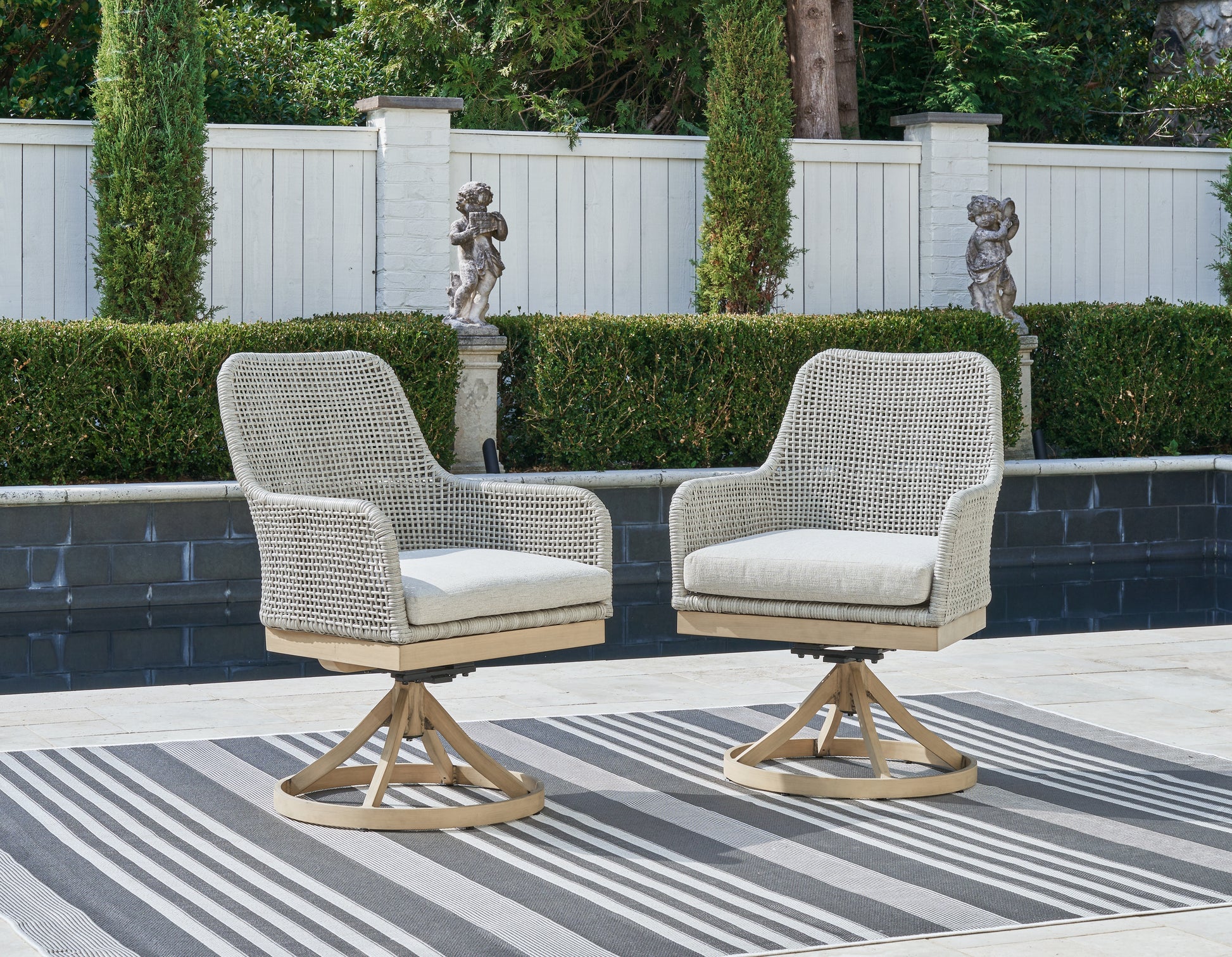 Orange Furniture Outlet - Ashley Furniture - Seton Creek Outdoor - Swivel Chair w/Cushion (Set of 2) / Gray - P798-602A