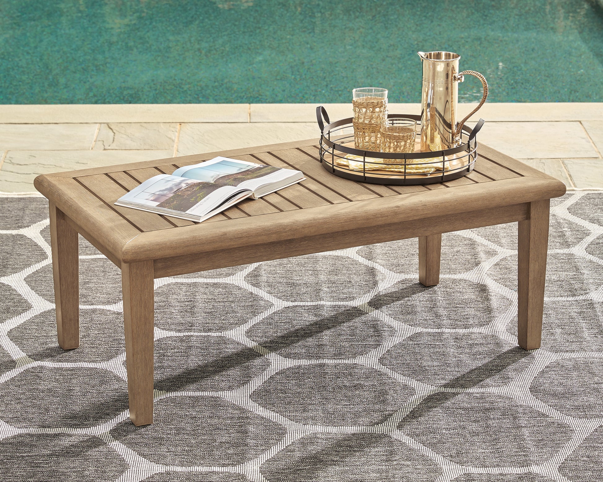 Orange Furniture Outlet - Ashley Furniture - Gerianne Outdoor - Rectangular Cocktail Table / Grayish Brown - P805-701