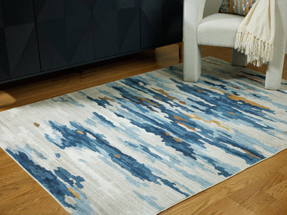 Orange Furniture Outlet - Ashley Furniture - Vinlett Rug - 8' x 10' Washable Rug / Cream/Blue/Brown - R407041