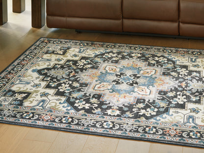 Orange Furniture Outlet - Ashley Furniture - Leningston Rug - 8' x 10' Washable Rug / Black/Cream/Blue - R407061