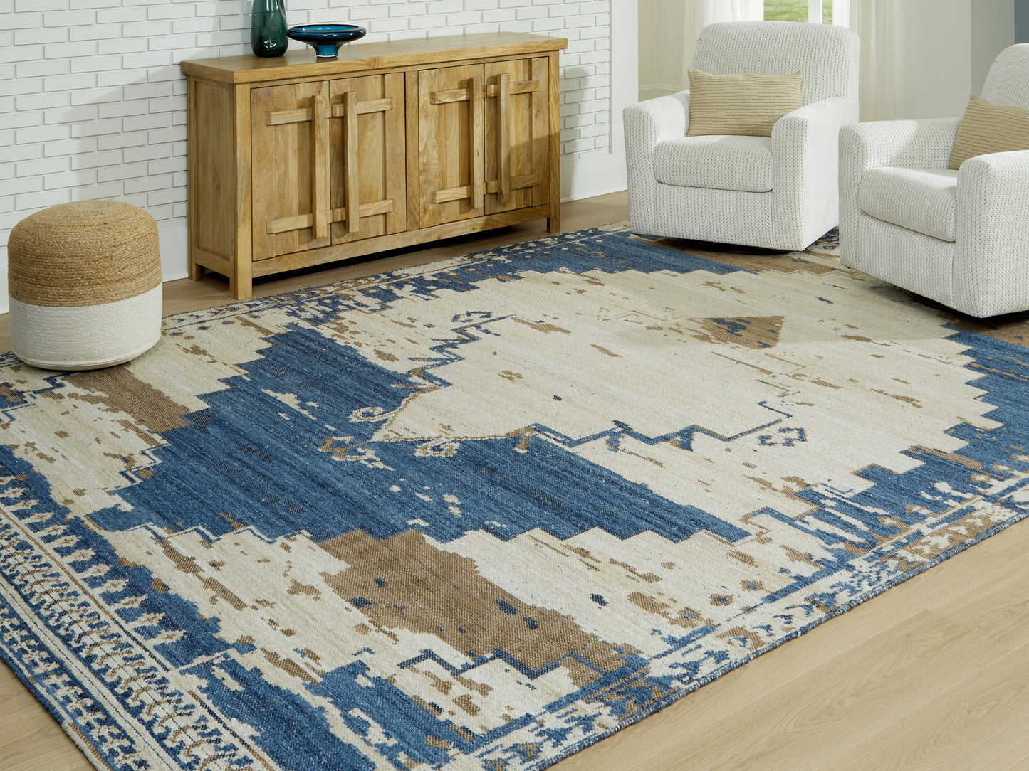 Orange Furniture Outlet - Ashley Furniture - Varnler Rug - 10' x 14' Rug / Blue/Brown/Tan - R407130