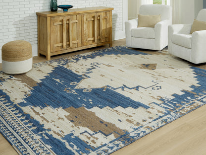 Orange Furniture Outlet - Ashley Furniture - Varnler Rug - 10' x 14' Rug / Blue/Brown/Tan - R407130