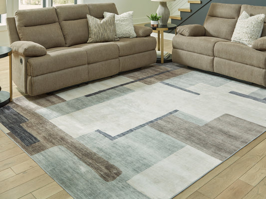 Orange Furniture Outlet - Ashley Furniture - Larkport Rug - Washable 5' x 7' Area Rug / Cream/Brown/Gray - R407412