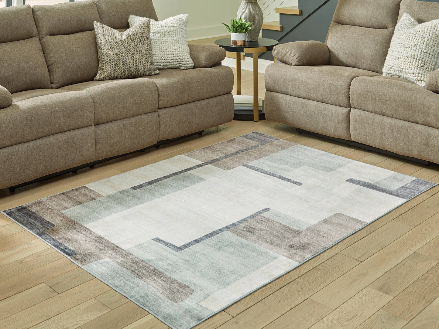 Orange Furniture Outlet - Ashley Furniture - Larkport Rug - Washable 5' x 7' Area Rug / Cream/Brown/Gray - R407412