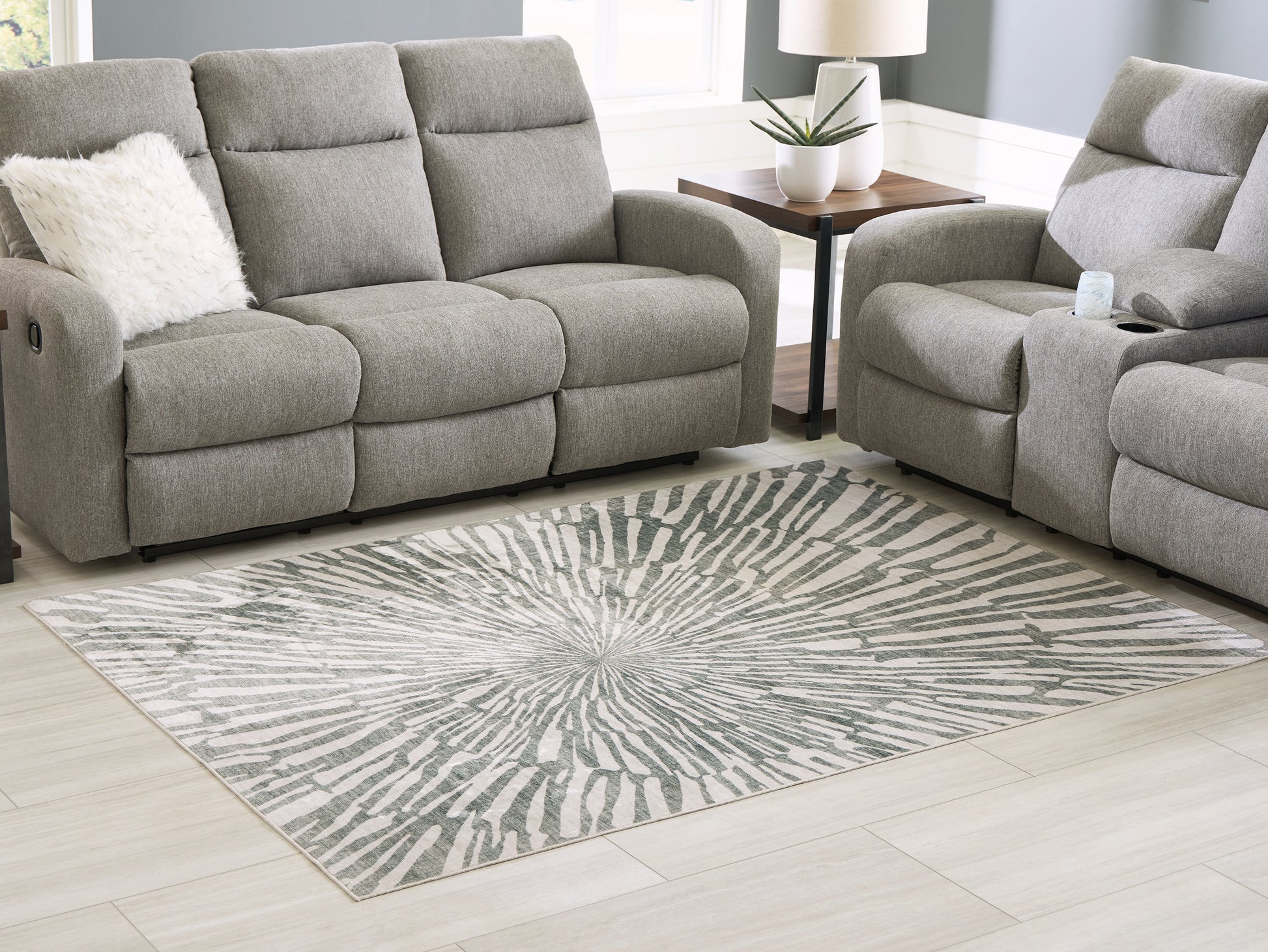 Orange Furniture Outlet - Ashley Furniture - Verland Rug - Washable 5' x 7' Area Rug / Gray/White - R407432