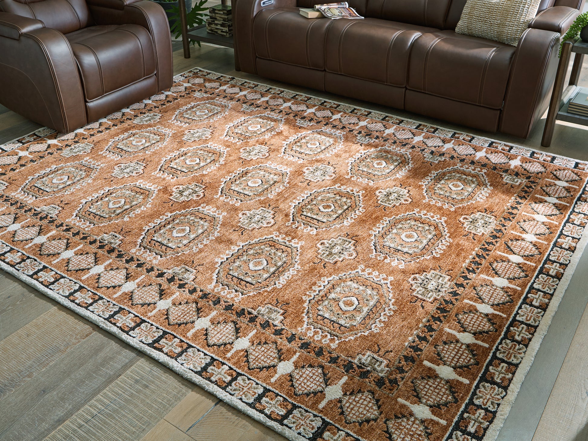 Orange Furniture Outlet - Ashley Furniture - Qaabiz Rug - 5' x 7' Area Rug / Sienna/Ivory/Black - R407522