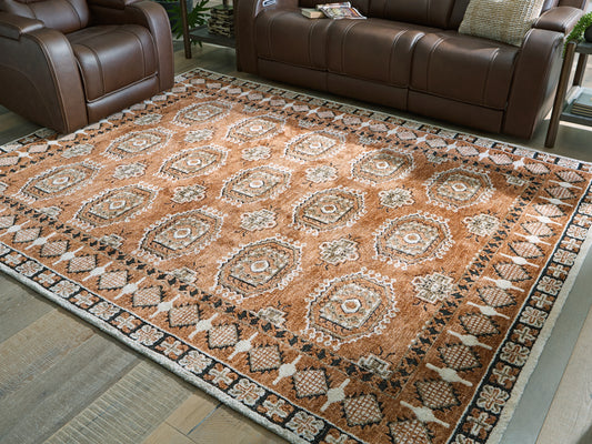 Orange Furniture Outlet - Ashley Furniture - Qaabiz Rug - 5' x 7' Area Rug / Sienna/Ivory/Black - R407522