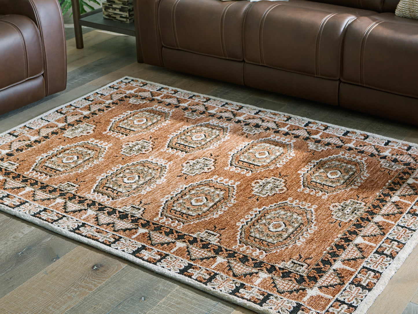 Orange Furniture Outlet - Ashley Furniture - Qaabiz Rug - 5' x 7' Area Rug / Sienna/Ivory/Black - R407522