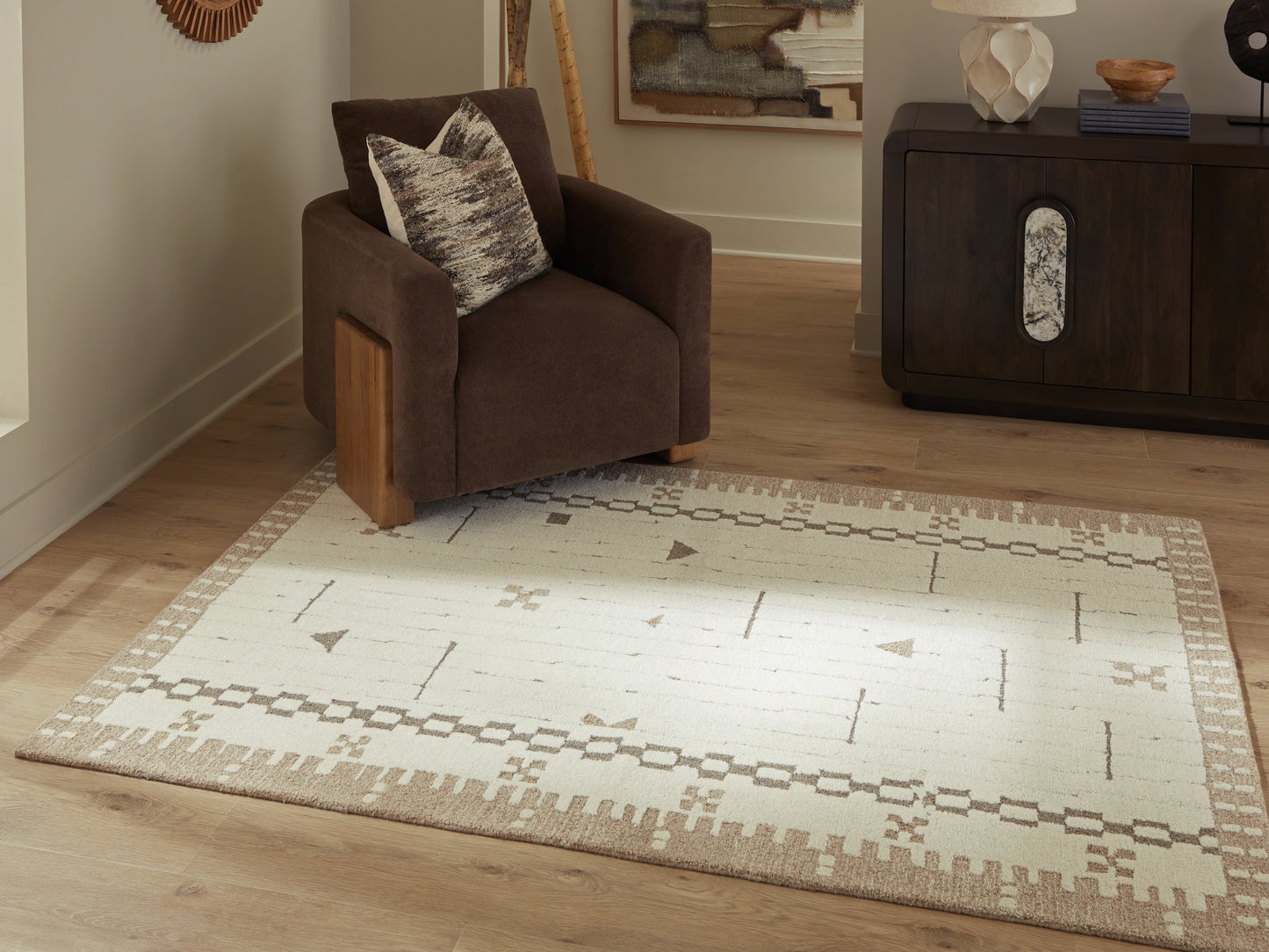 Orange Furniture Outlet - Ashley Furniture - Dot Rug - 5' x 7' Area Rug / Cream/Brown/Taupe - R407652