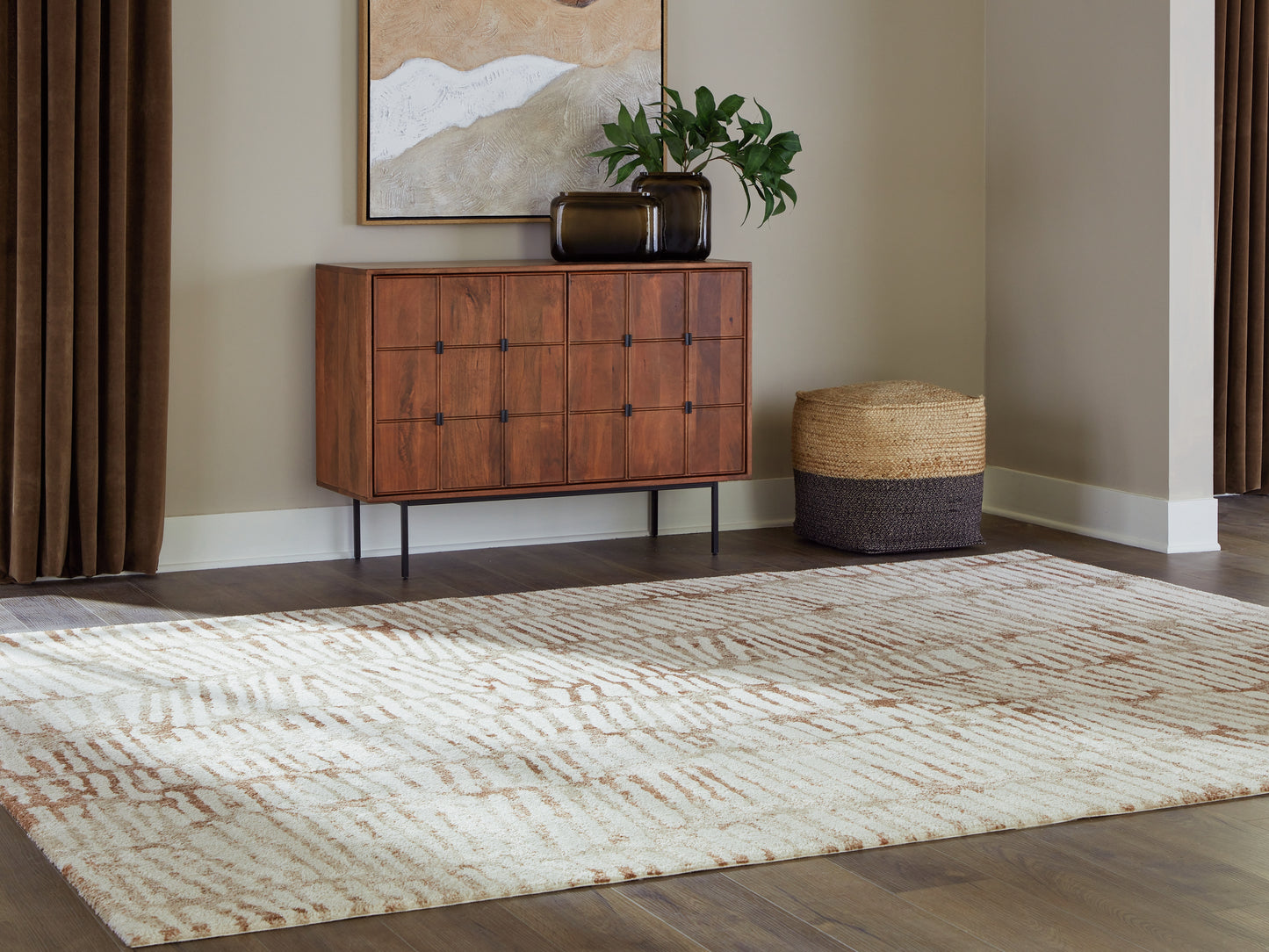 Orange Furniture Outlet - Ashley Furniture - Uduak Rug - Large Rug / Cream/Tan/Rust - R408111