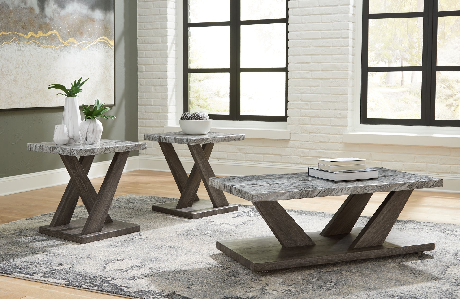 Orange Furniture Outlet - Ashley Furniture - Bensonale Table (Set of 3) - Occasional Table Set (3/CN) / Brown/Gray - T400-13