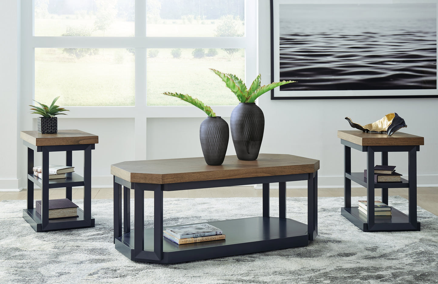 Orange Furniture Outlet - Ashley Furniture - Landocken Table (Set of 3) - Occasional Table Set (3/CN) / Brown/Blue - T402-13