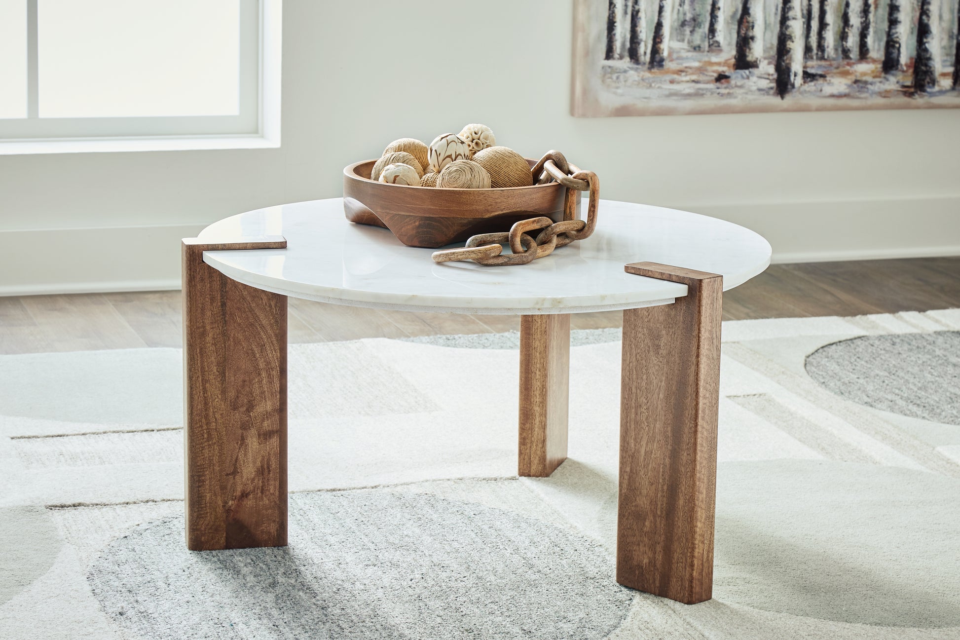 Orange Furniture Outlet - Ashley Furniture - Isanti Coffee Table - Round Cocktail Table / White/Brown - T652-8