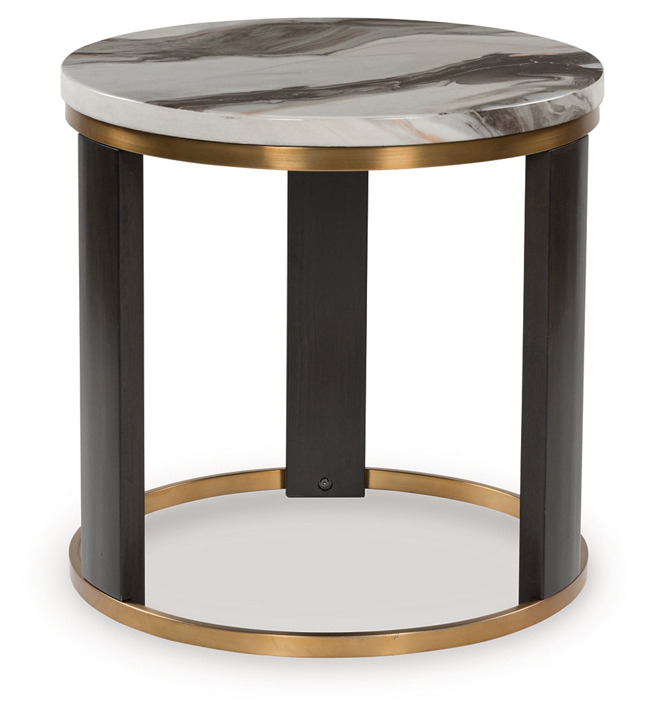 Orange Furniture Outlet - Ashley Furniture - Jazmore End Table - Round End Table / Brown/Brass Finish - T671-6