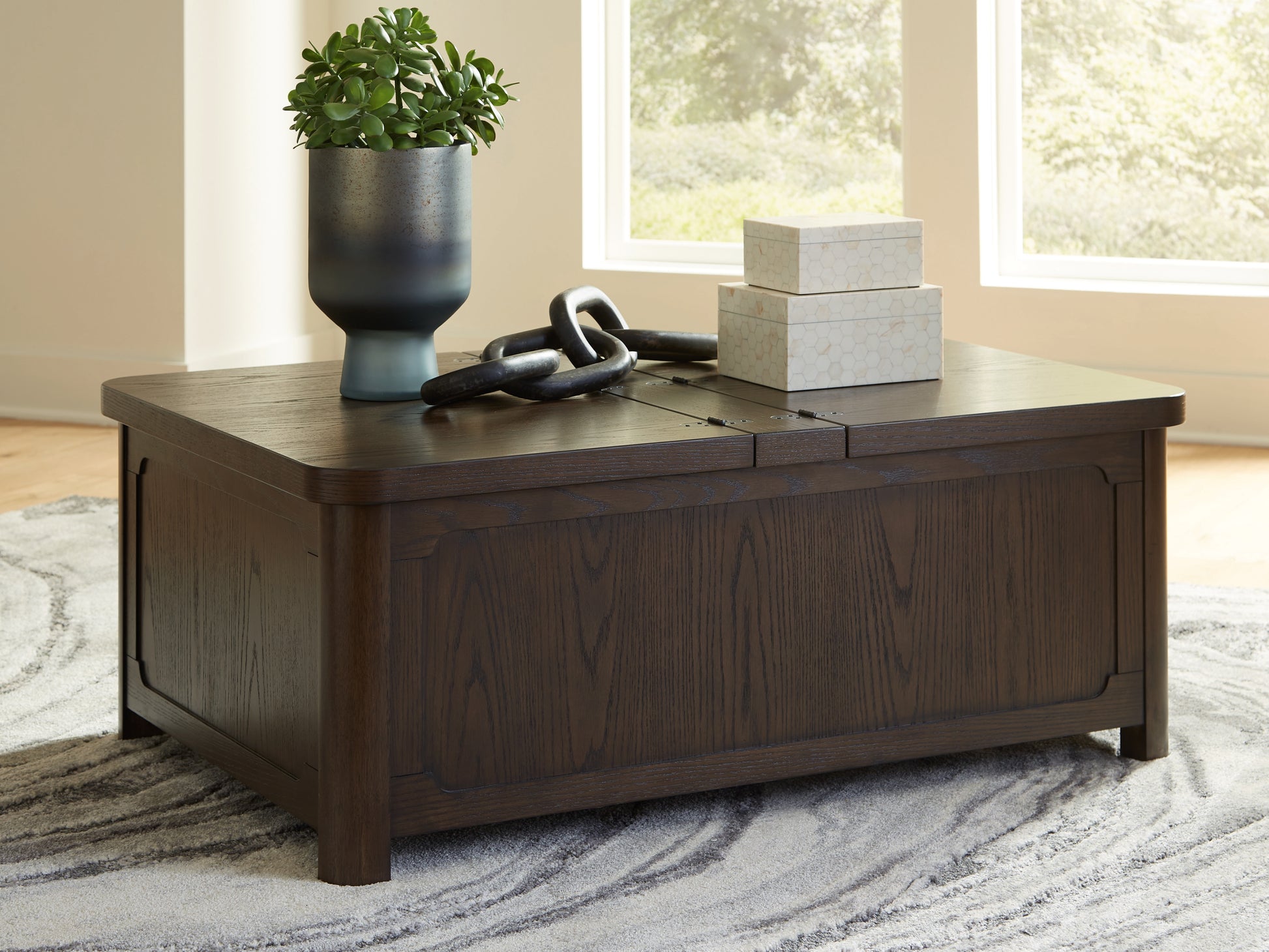 Orange Furniture Outlet - Ashley Furniture - Breckington Coffee Table With Storage - Cocktail Table with Storage / Dark Brown - T678-20