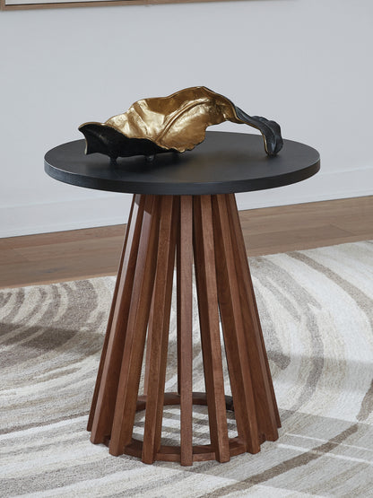 Orange Furniture Outlet - Ashley Furniture - Kallari End Table - Round End Table / Warm Brown/Black - T737-6