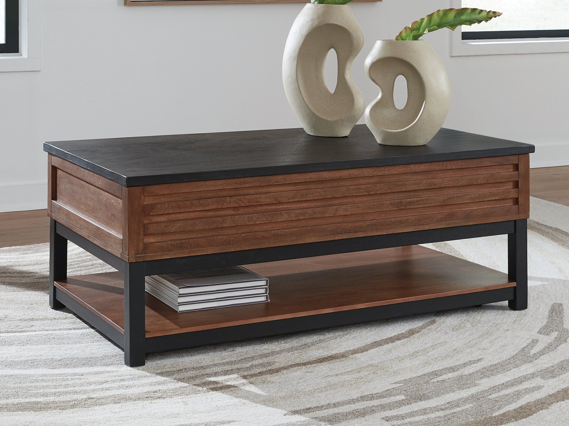 Orange Furniture Outlet - Ashley Furniture - Kallari Lift-Top Coffee Table - Lift Top Cocktail Table / Warm Brown/Black - T737-9