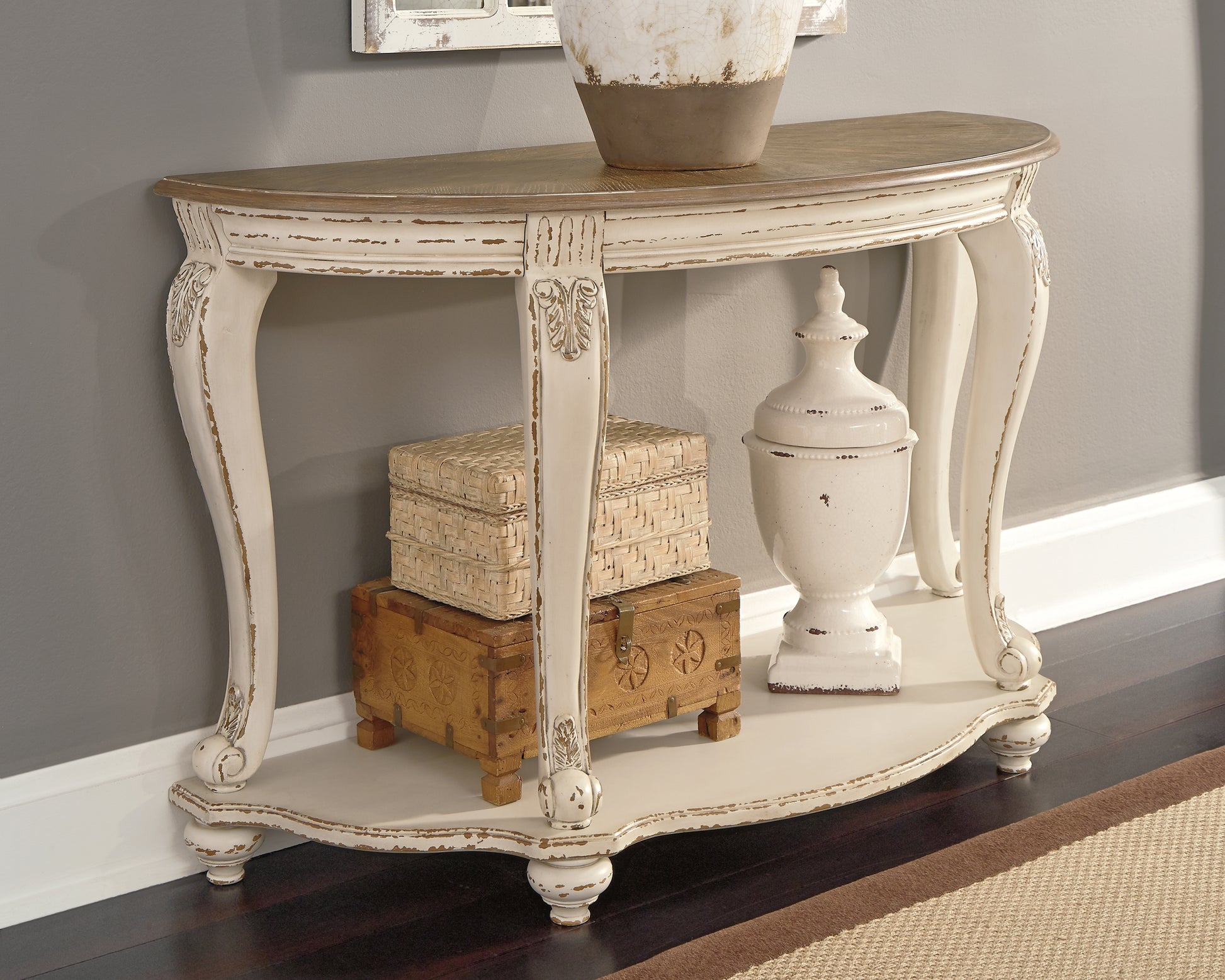Orange Furniture Outlet - Ashley Furniture - Realyn Sofa Table - Sofa Table / White/Brown - T743-4