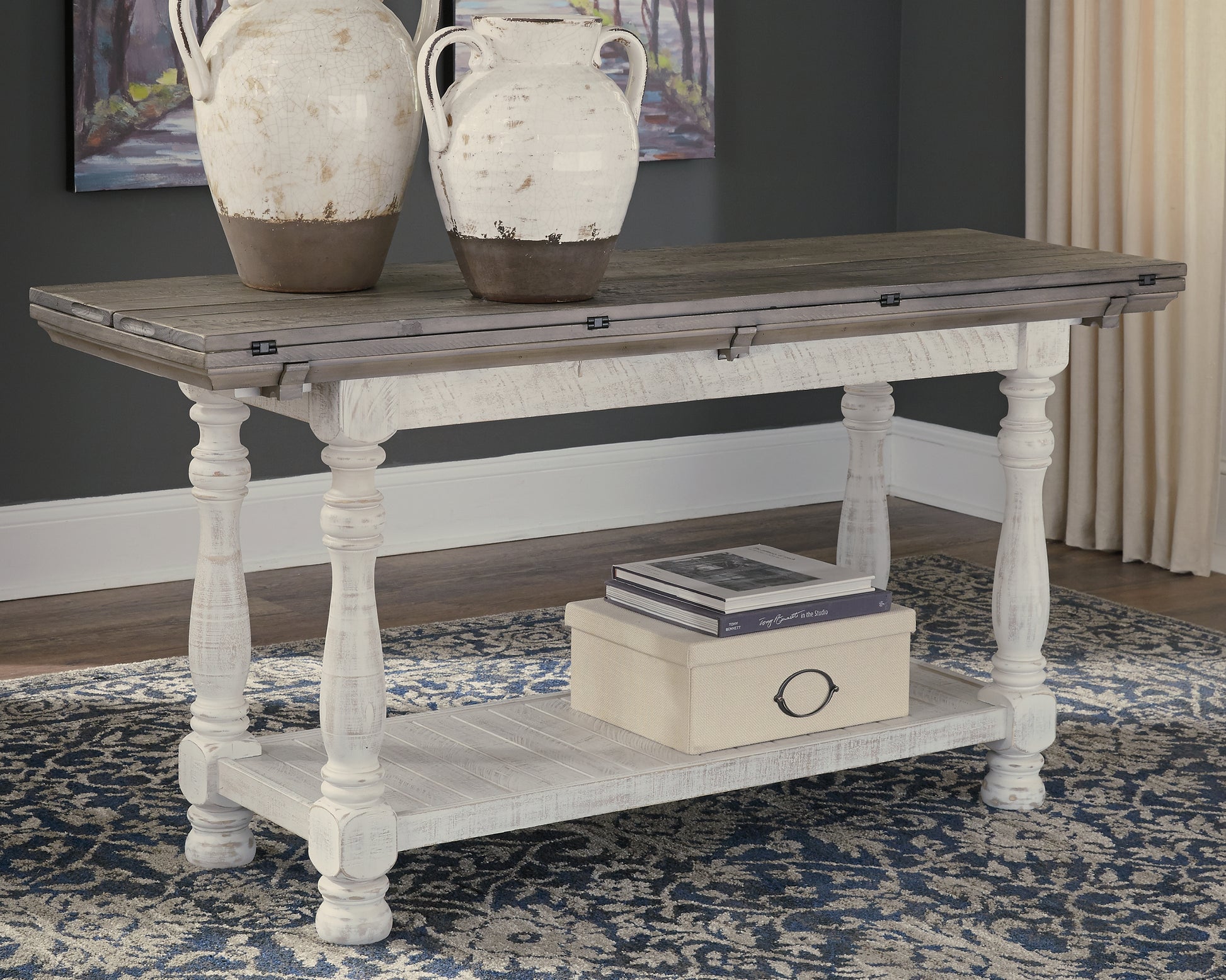 Orange Furniture Outlet - Ashley Furniture - Havalance Sofa/Console Table - Flip Top Sofa Table / Gray/White - T814-4