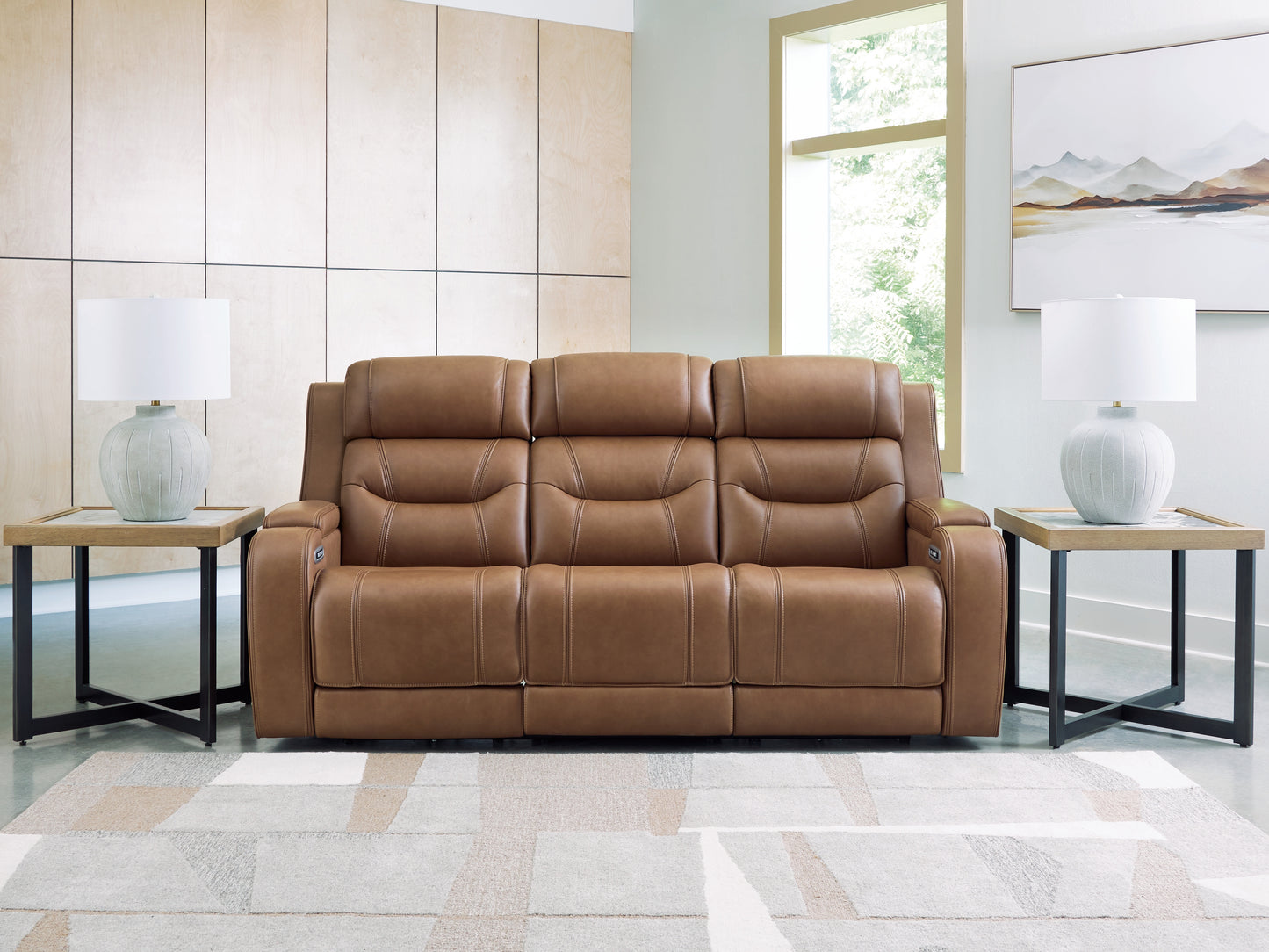 Orange Furniture Outlet - Ashley Furniture - Knightington Living Room - PWR REC Sofa w/Audio Seating / Caramel - PCU1160015A