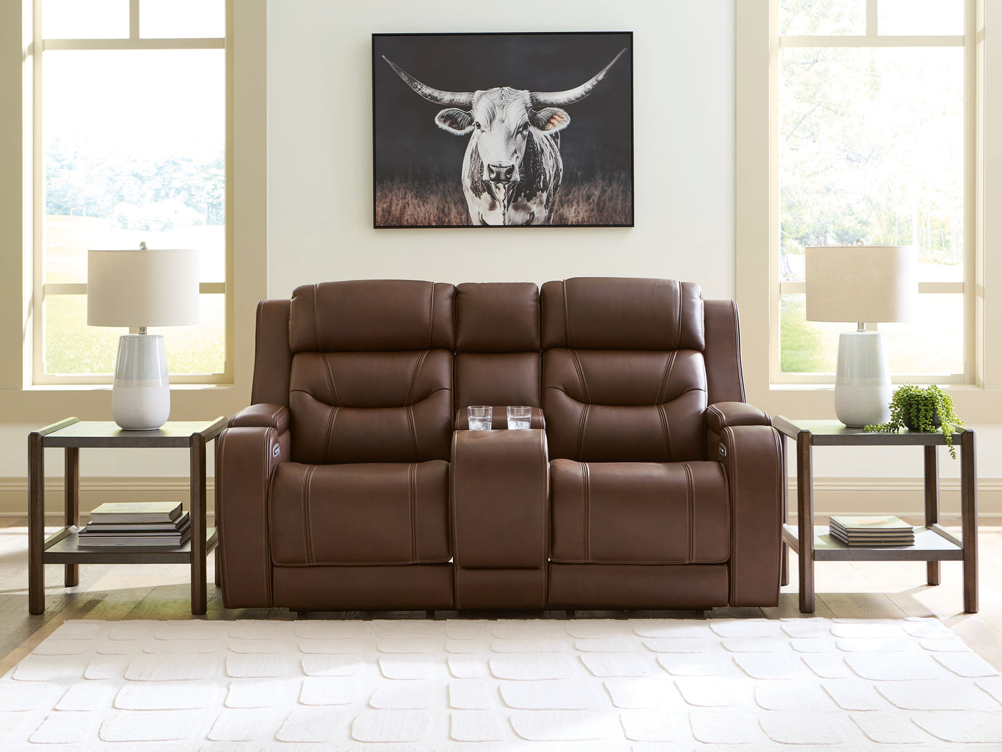 Orange Furniture Outlet - Ashley Furniture - Knightington Living Room - PWR REC Love w/Audio Seating / Brown - PCU1160218A