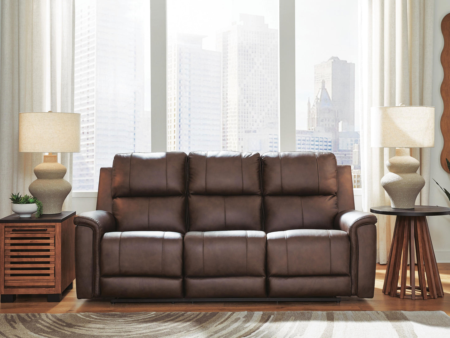 Orange Furniture Outlet - Ashley Furniture - Bleckley Living Room - PWR REC Sofa with ADJ Headrest / Espresso - PCU1200115
