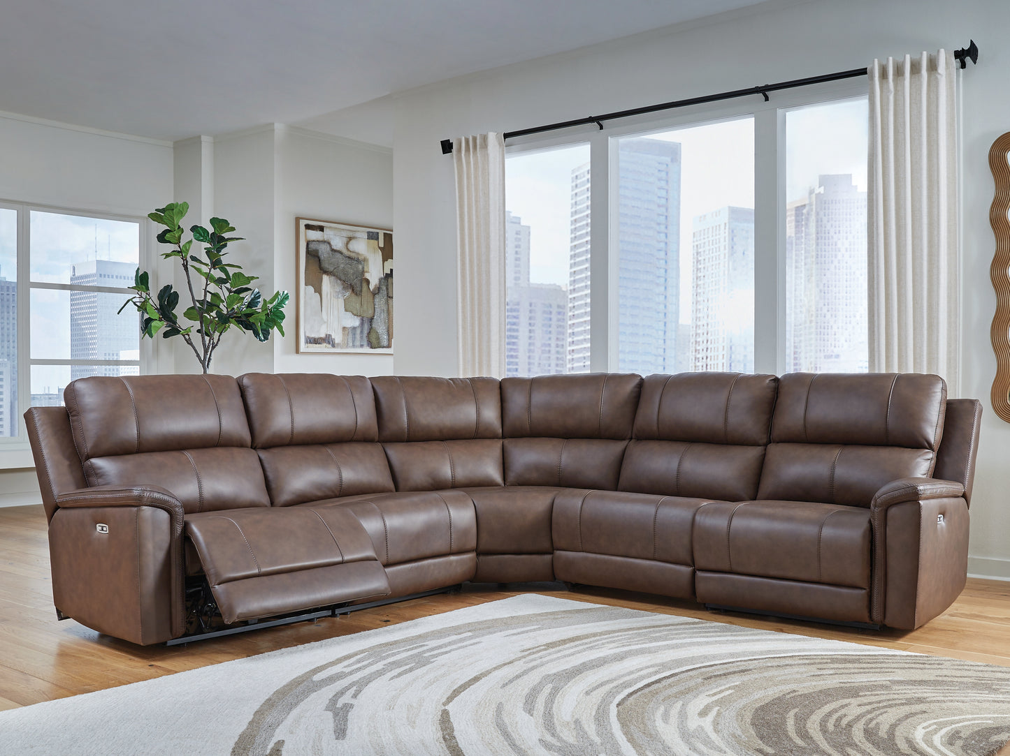 Orange Furniture Outlet - Ashley Furniture - Bleckley Sectional - 5-Piece Power Reclining Sectional / Espresso - PCU12001S4