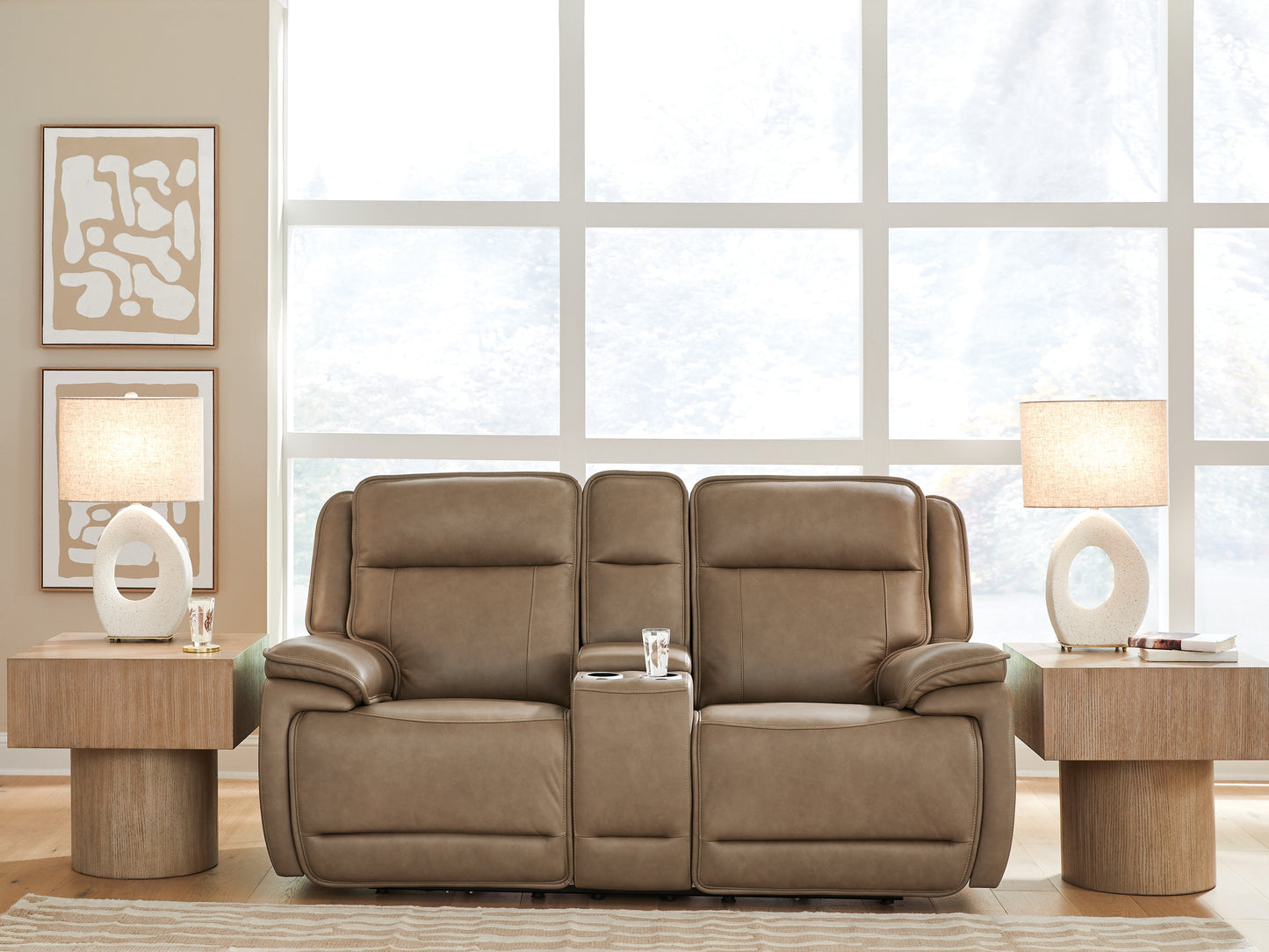 Orange Furniture Outlet - Ashley Furniture - Glencroft Living Room - PWR REC Loveseat/CON/ADJ HDRST / Sahara - PCU1240018