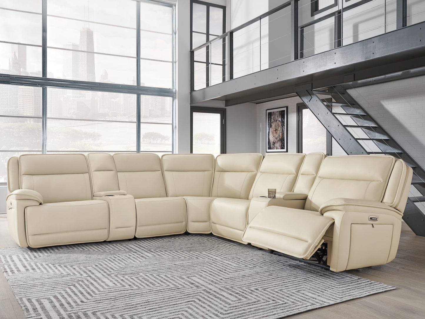 Orange Furniture Outlet - Ashley Furniture - Double Deal Sectional - 7-Piece Reclining Sectional with 2 Consoles / Almond - U13001S9