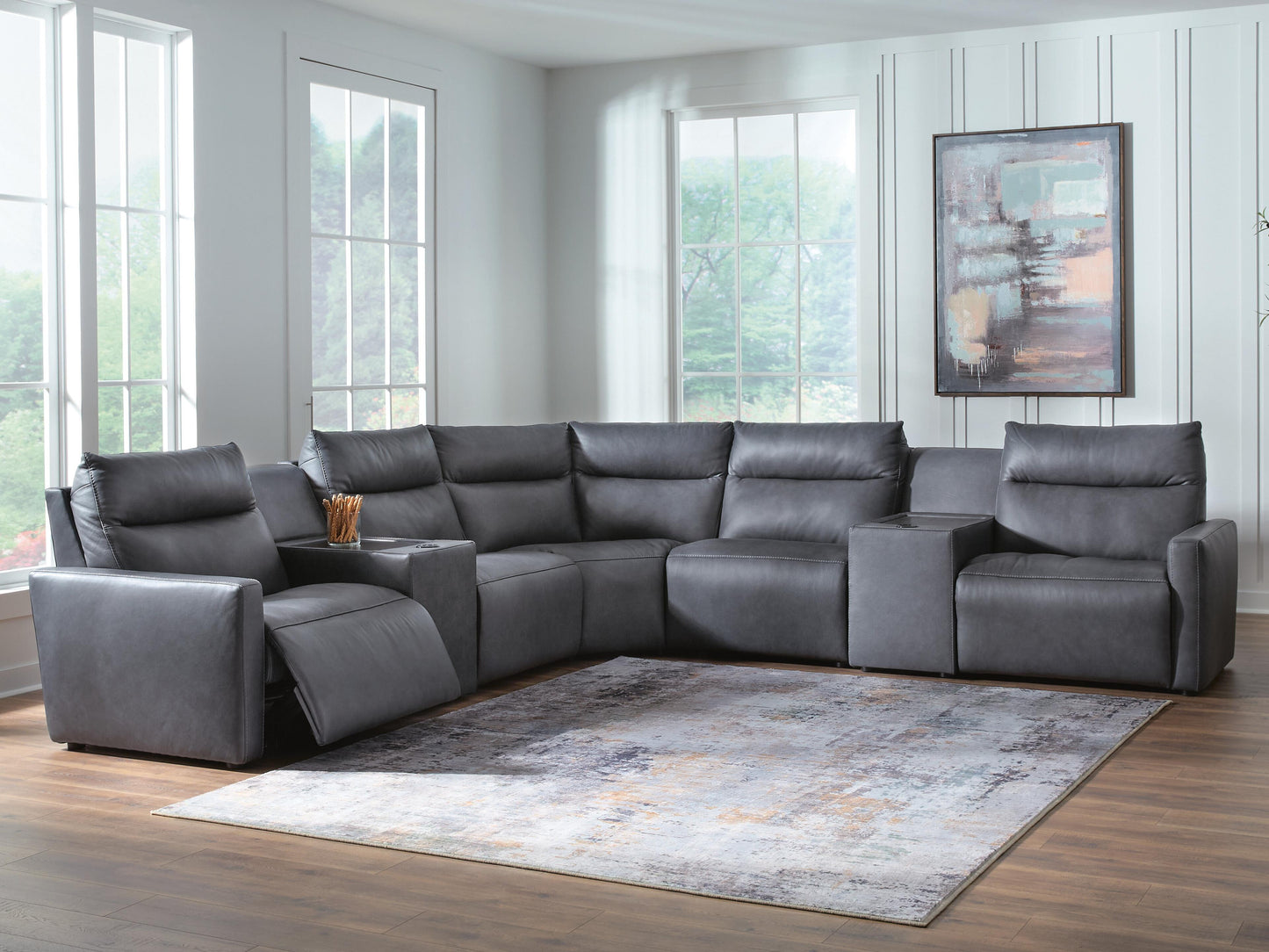Orange Furniture Outlet - Ashley Furniture - ModZ Sectional - 7-Piece Power Reclining Sectional with Audio Consoles / Blue - U14001S8