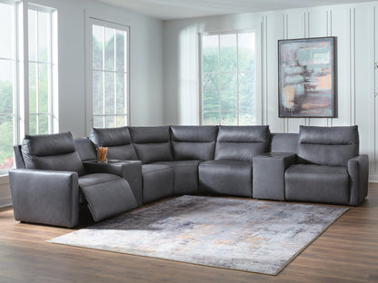 Orange Furniture Outlet - Ashley Furniture - ModZ Sectional - 7-Piece Power Reclining Sectional with Audio Consoles / Blue - U14001S8