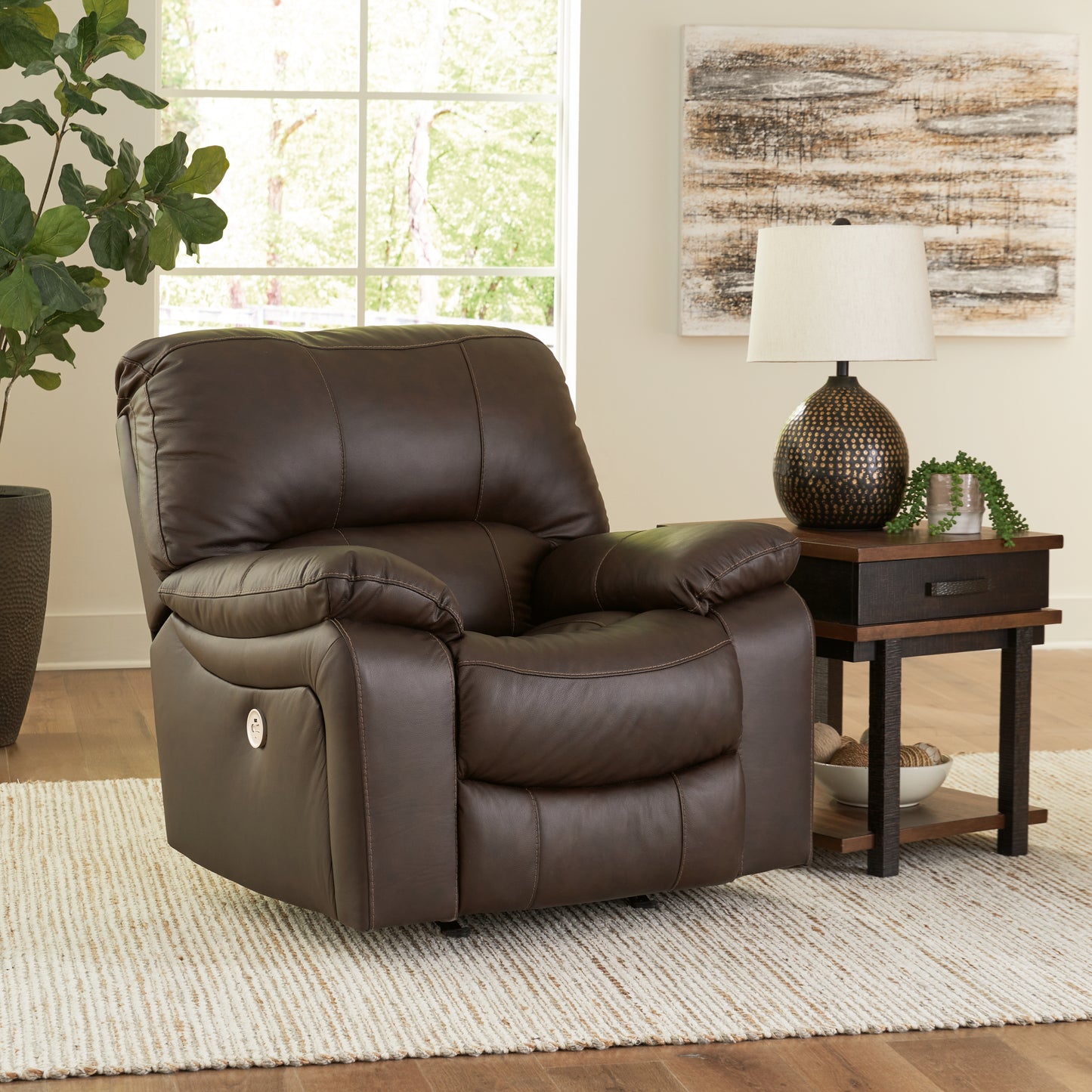 Orange Furniture Outlet - Ashley Furniture - Leesworth Living Room - Power Rocker Recliner / Dark Brown - U4380898