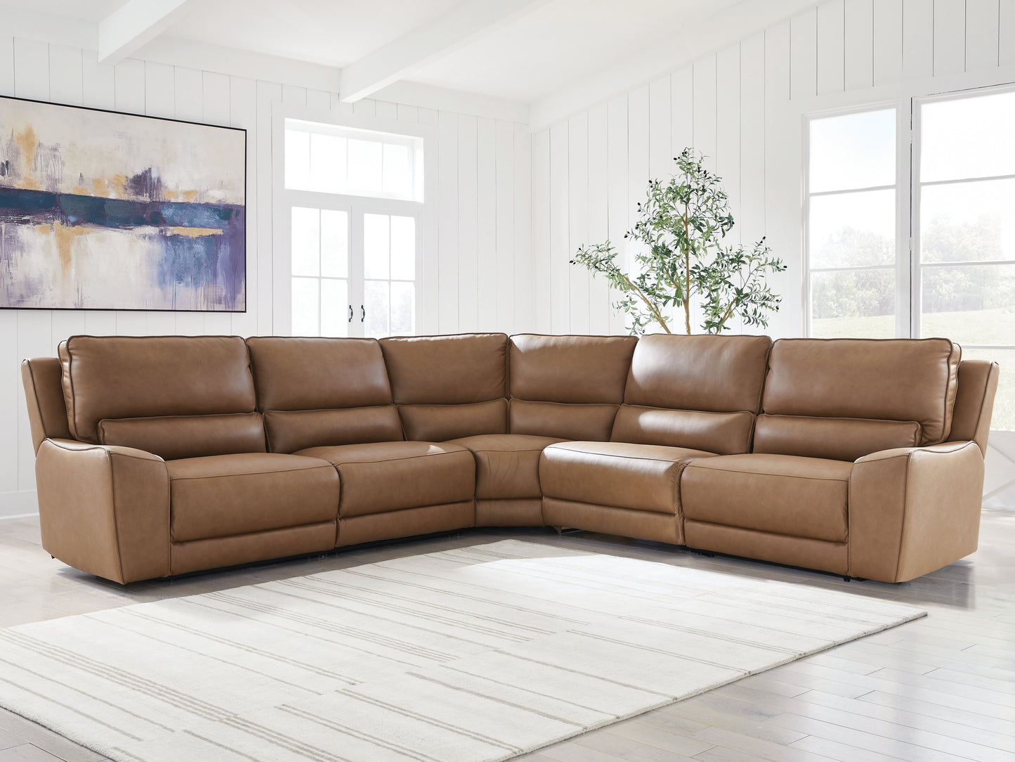 Orange Furniture Outlet - Ashley Furniture - DeepWakes Sectional - 5-Piece Power Reclining Sectional / Caramel - PCU62606S8