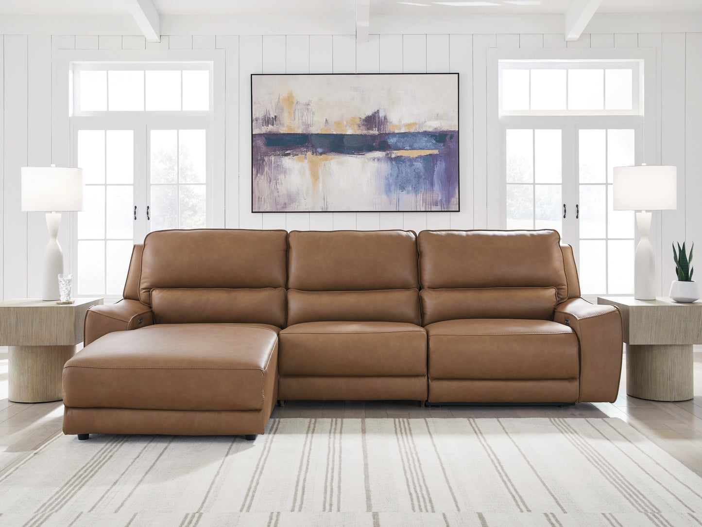 Orange Furniture Outlet - Ashley Furniture - DeepWakes Sectional - 3-Piece Reclining Sofa Chaise / Caramel - PCU62606S23