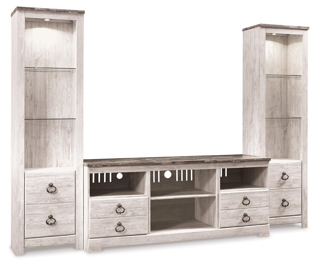 Orange Furniture Outlet - Ashley Furniture - Willowton 3-Piece Entertainment Center - 3-Piece Entertainment Center / Whitewash - W267W16