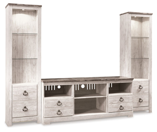 Orange Furniture Outlet - Ashley Furniture - Willowton 3-Piece Entertainment Center - 3-Piece Entertainment Center / Whitewash - W267W16