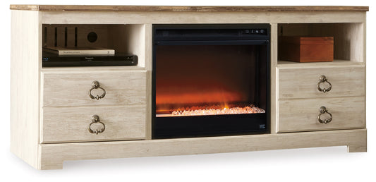 Orange Furniture Outlet - Ashley Furniture - Willowton 64" TV Stand with Electric Fireplace - 64" TV Stand with Electric Fireplace / Whitewash - W267W10