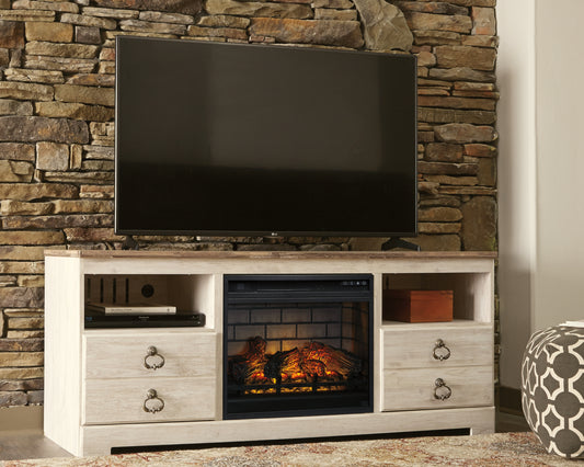 Orange Furniture Outlet - Ashley Furniture - Willowton 64" TV Stand with Electric Fireplace - 64" TV Stand with Electric Fireplace / Whitewash - W267W8