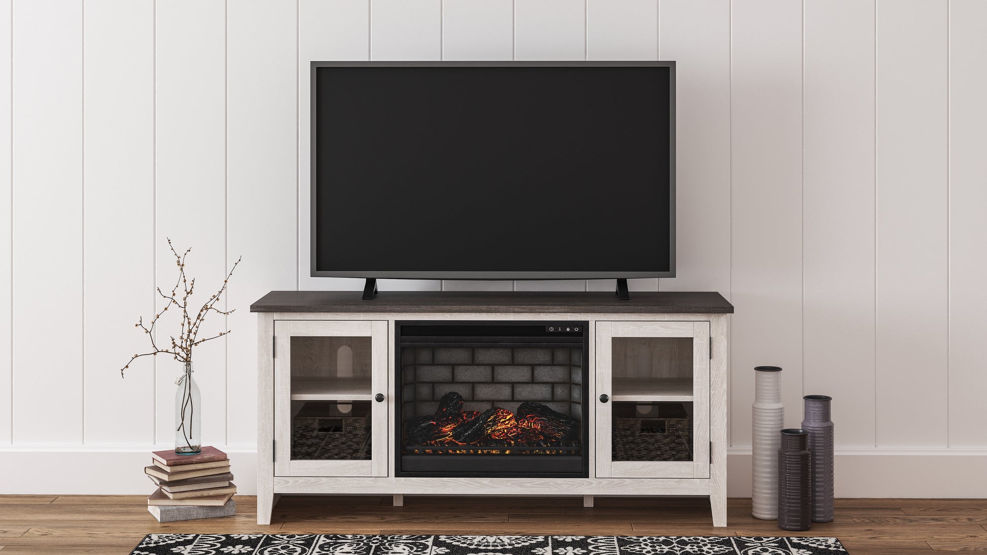 Orange Furniture Outlet - Ashley Furniture - Dorrinson 60" TV Stand with Electric Fireplace - 60" TV Stand with Electric Fireplace / Two-tone - W287W3