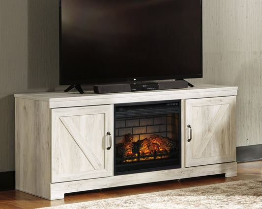 Orange Furniture Outlet - Ashley Furniture - Bellaby 63" TV Stand with Electric Fireplace - 63" TV Stand with Electric Fireplace / Whitewash - W331W9