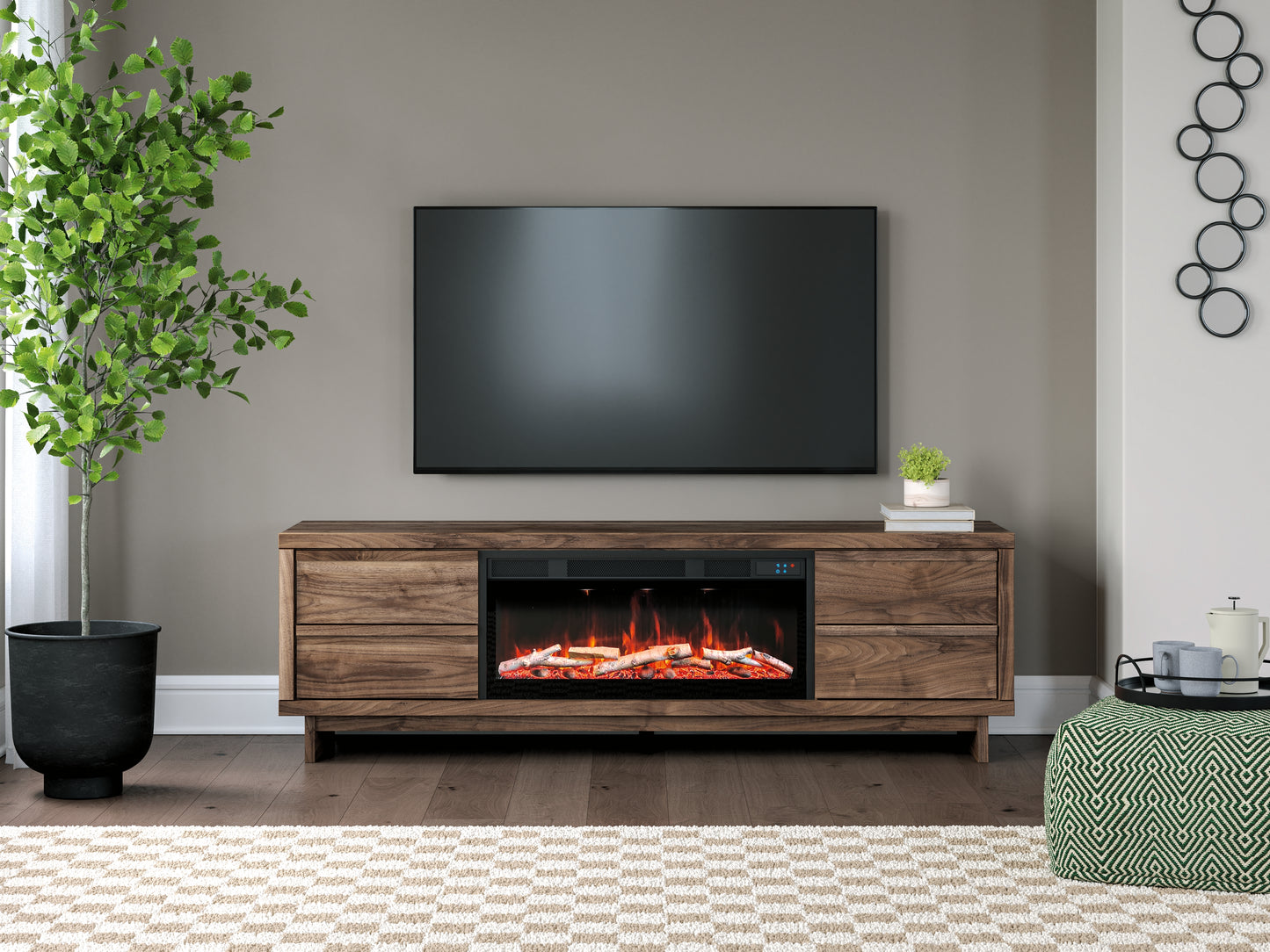 Orange Furniture Outlet - Ashley Furniture - Zadilyn 72" TV Stand with Electric Fireplace - 72" TV Stand with Electric Fireplace / Brown - W3367W1