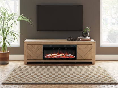 Orange Furniture Outlet - Ashley Furniture - Cayboni 71" TV Stand with Electric Fireplace - 71" TV Stand with Electric Fireplace / Tan - W3787W1