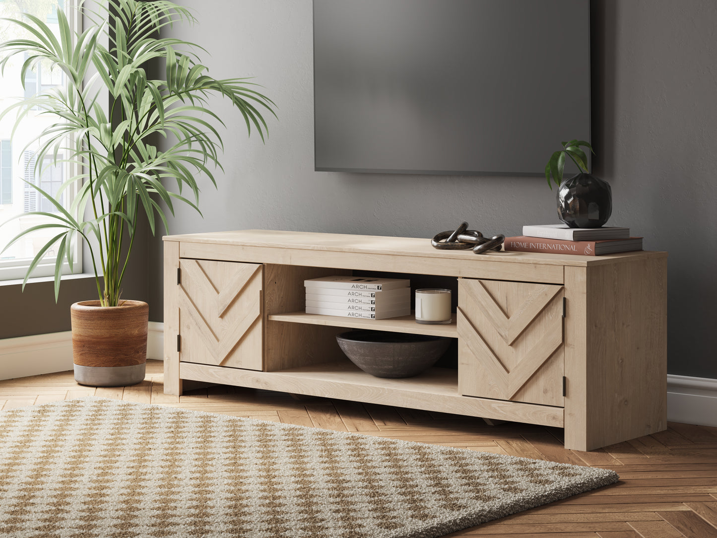 Orange Furniture Outlet - Ashley Furniture - Cayboni TV Stand - 71" / Tan - W3787-68