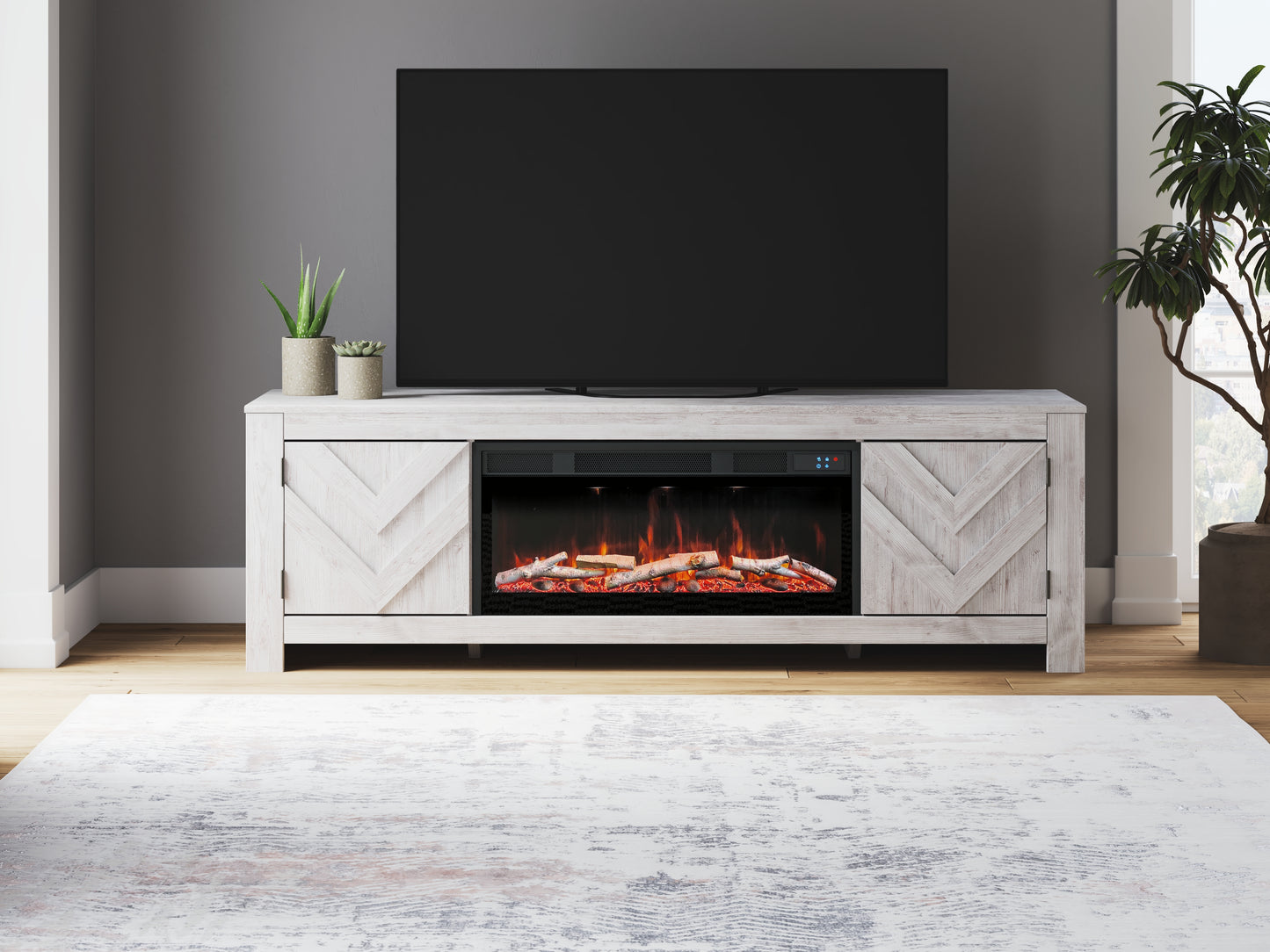 Orange Furniture Outlet - Ashley Furniture - Cayboni 71" TV Stand with Electric Fireplace - 71" TV Stand with Electric Fireplace / Whitewash - W3788W1
